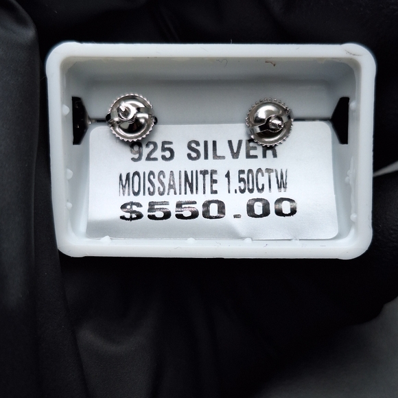 Natural Lapis Lazuli 925 Sterling Silver 1.50ctw Moissanite Diamond Earrings - Picture 3 of 3